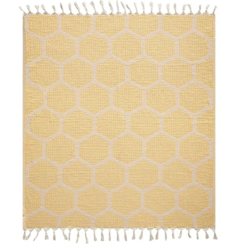 Hand Towel Modern Loom Weave Cheerful Yellow + Cream 2 Side Kitchen or Bathroom